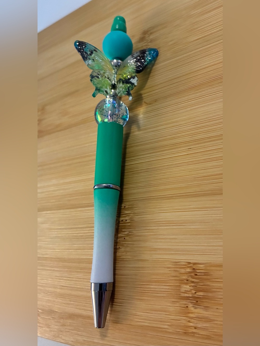 Green Butterfly Beaded Ombre Ballpoint Pen - Picture 3 of 4